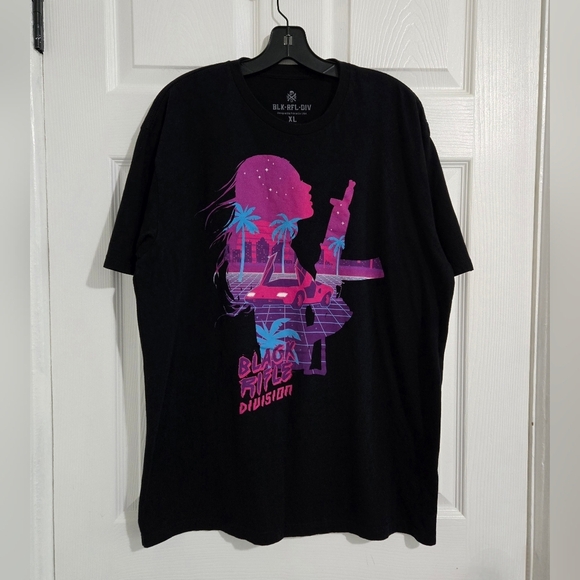BLK-RFL-DIV T-Shirt Womens Size XL Black Pink Short Sleeve Cotton - Picture 1 of 9